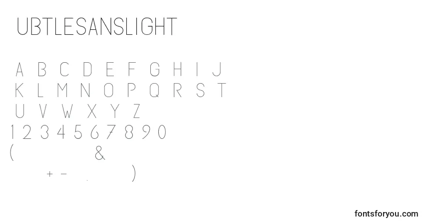 Schriftart Subtlesanslight (112882) – Alphabet, Zahlen, spezielle Symbole