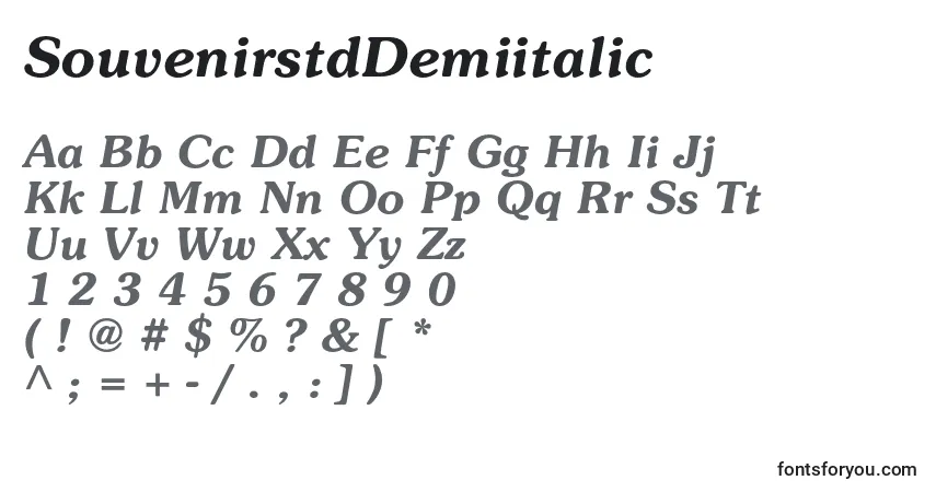 Шрифт SouvenirstdDemiitalic – алфавит, цифры, специальные символы