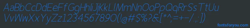 Finenessproextralightitalic Font – Blue Fonts on Black Background