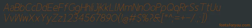 Finenessproextralightitalic Font – Brown Fonts on Black Background