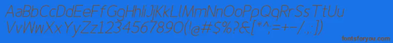 Finenessproextralightitalic Font – Brown Fonts on Blue Background