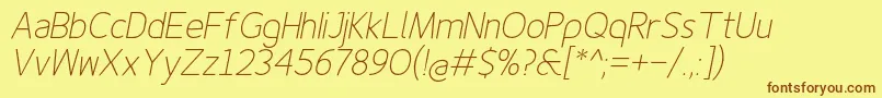 Finenessproextralightitalic Font – Brown Fonts on Yellow Background