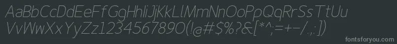 Finenessproextralightitalic Font – Gray Fonts on Black Background