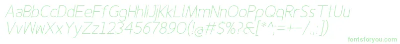 Finenessproextralightitalic Font – Green Fonts on White Background