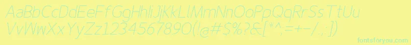 Finenessproextralightitalic Font – Green Fonts on Yellow Background