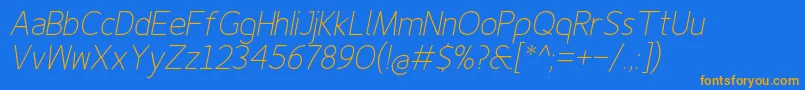 Finenessproextralightitalic Font – Orange Fonts on Blue Background