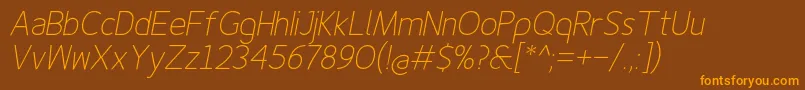 Finenessproextralightitalic Font – Orange Fonts on Brown Background