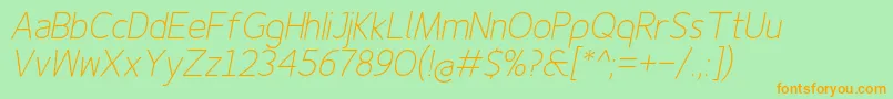 Finenessproextralightitalic Font – Orange Fonts on Green Background