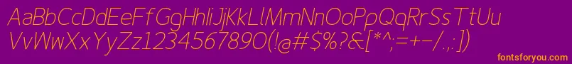 Finenessproextralightitalic Font – Orange Fonts on Purple Background