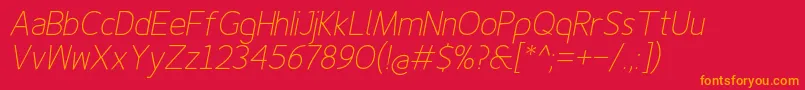 Finenessproextralightitalic Font – Orange Fonts on Red Background