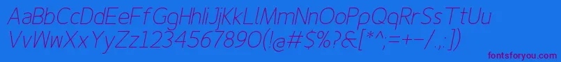 Finenessproextralightitalic Font – Purple Fonts on Blue Background