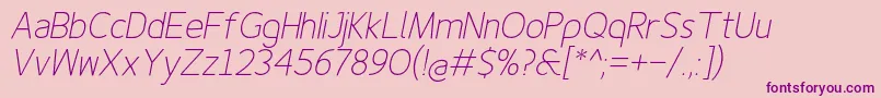 Finenessproextralightitalic Font – Purple Fonts on Pink Background