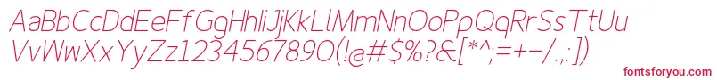 Finenessproextralightitalic Font – Red Fonts on White Background