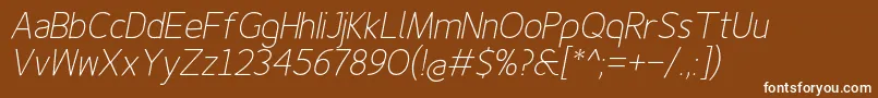 Finenessproextralightitalic Font – White Fonts on Brown Background