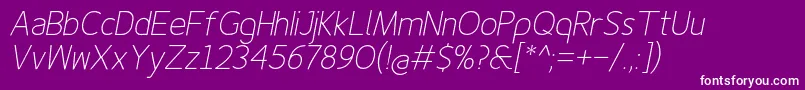 Finenessproextralightitalic Font – White Fonts on Purple Background