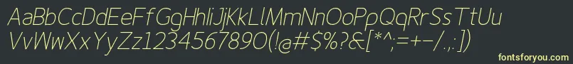 Finenessproextralightitalic Font – Yellow Fonts on Black Background