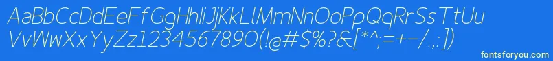 Finenessproextralightitalic Font – Yellow Fonts on Blue Background