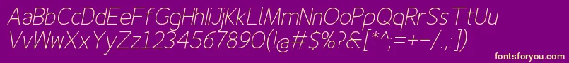 Finenessproextralightitalic Font – Yellow Fonts on Purple Background