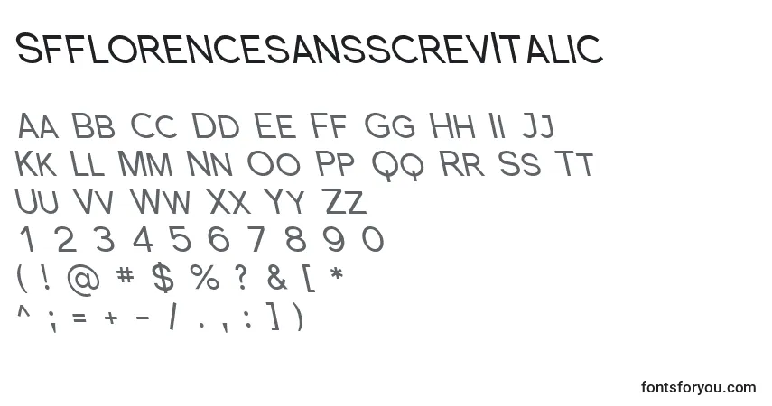 Czcionka SfflorencesansscrevItalic – alfabet, cyfry, specjalne znaki