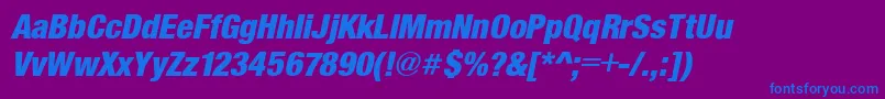 Weitere Informationen zur SansBlackCond.Italic-Schriftart SansBlackCond.Italic-Schriftart – Blaue Schriften auf violettem Hintergrund