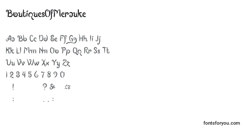 A fonte BoutiquesOfMerauke (112893) – alfabeto, números, caracteres especiais
