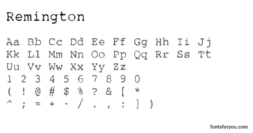 Czcionka Remington – alfabet, cyfry, specjalne znaki