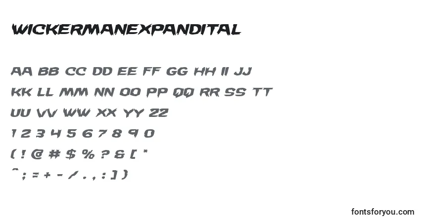 Schriftart Wickermanexpandital – Alphabet, Zahlen, spezielle Symbole