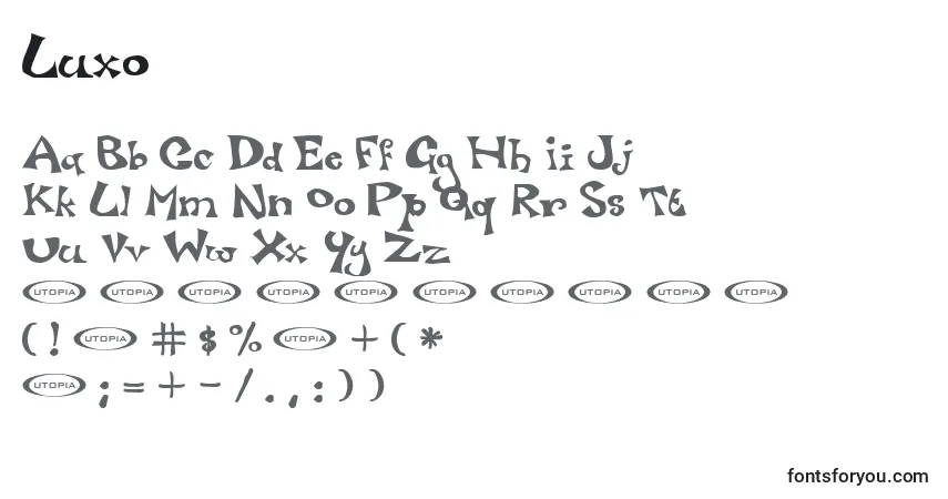 Czcionka Luxo – alfabet, cyfry, specjalne znaki