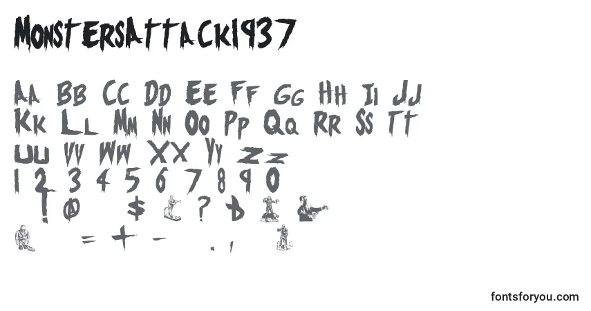 Schriftart MonstersAttack1937 – Alphabet, Zahlen, spezielle Symbole