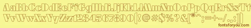 フォントFuturaeugeniaHo – 茶色の文字が黄色の背景にあります。