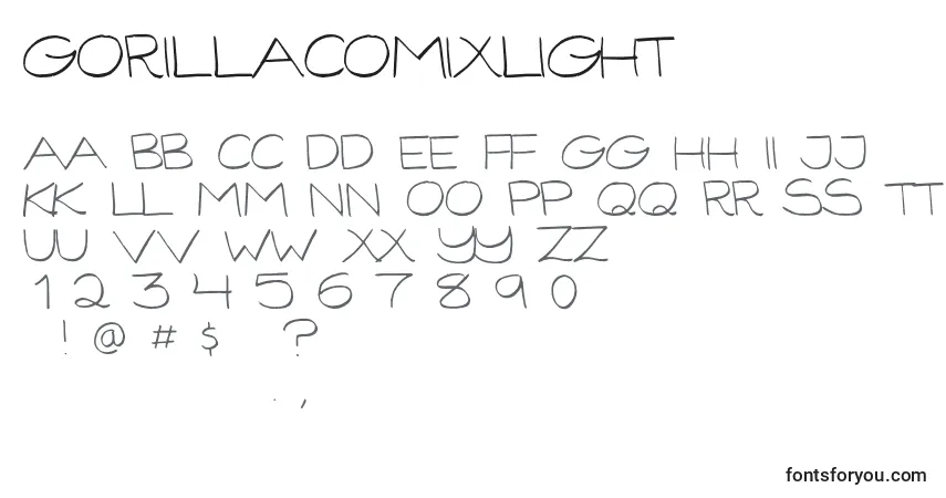 Czcionka GorillaComixLight – alfabet, cyfry, specjalne znaki