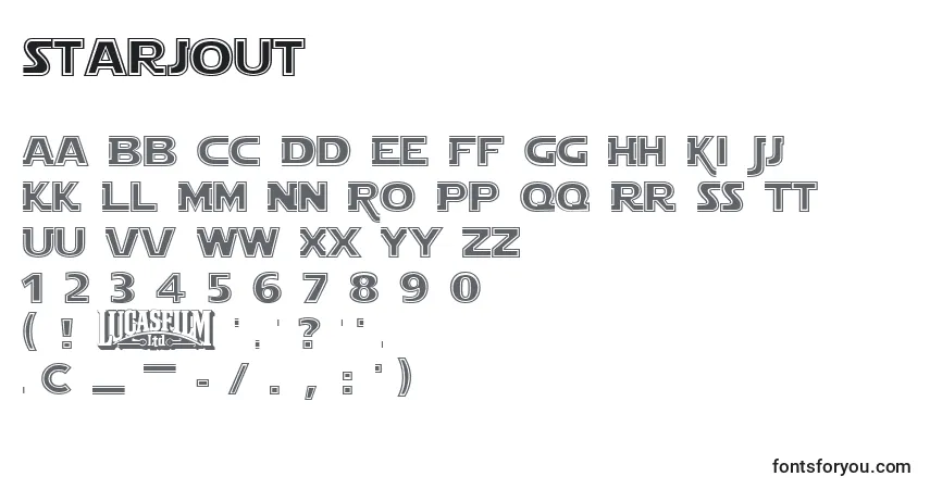 A fonte Starjout – alfabeto, números, caracteres especiais