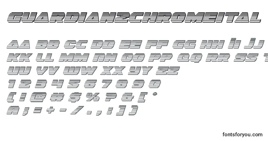 Schriftart Guardian2chromeital – Alphabet, Zahlen, spezielle Symbole