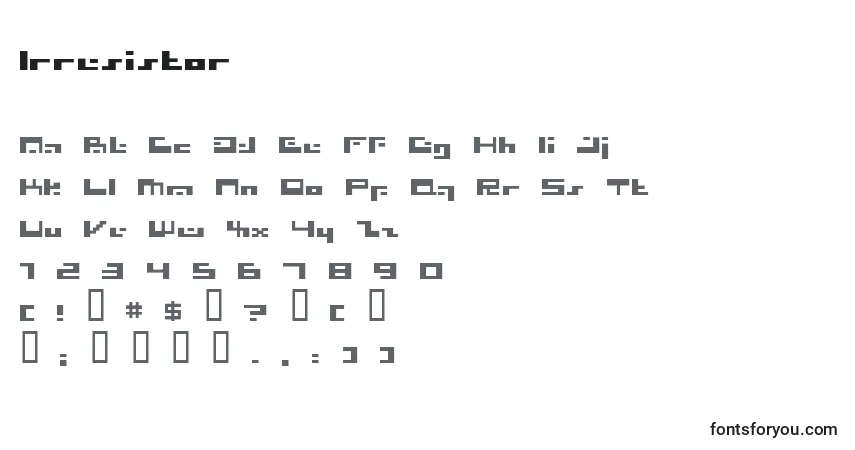 Czcionka Irresistor – alfabet, cyfry, specjalne znaki