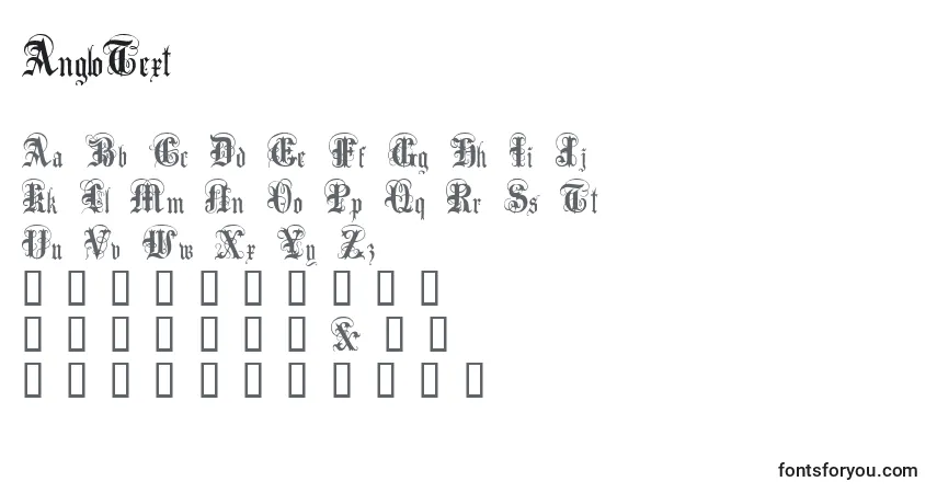 Czcionka AngloText – alfabet, cyfry, specjalne znaki