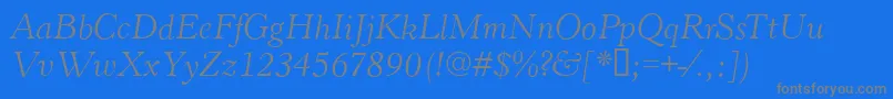 HastingsItalic-Schriftart – Graue Schriften auf blauem Hintergrund