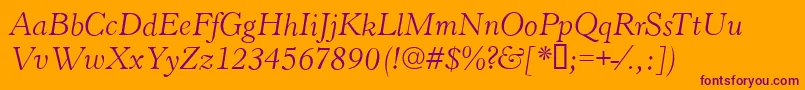 HastingsItalic-Schriftart – Violette Schriften auf orangefarbenem Hintergrund