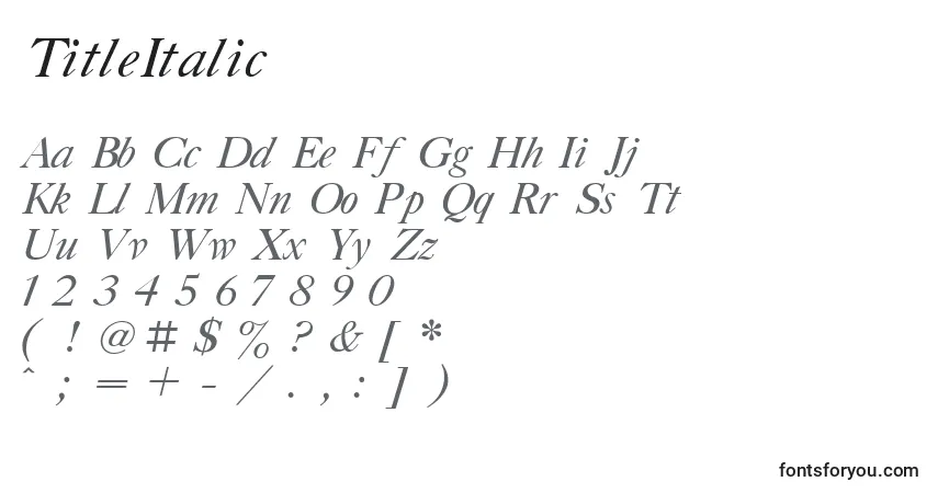 Schriftart TitleItalic – Alphabet, Zahlen, spezielle Symbole