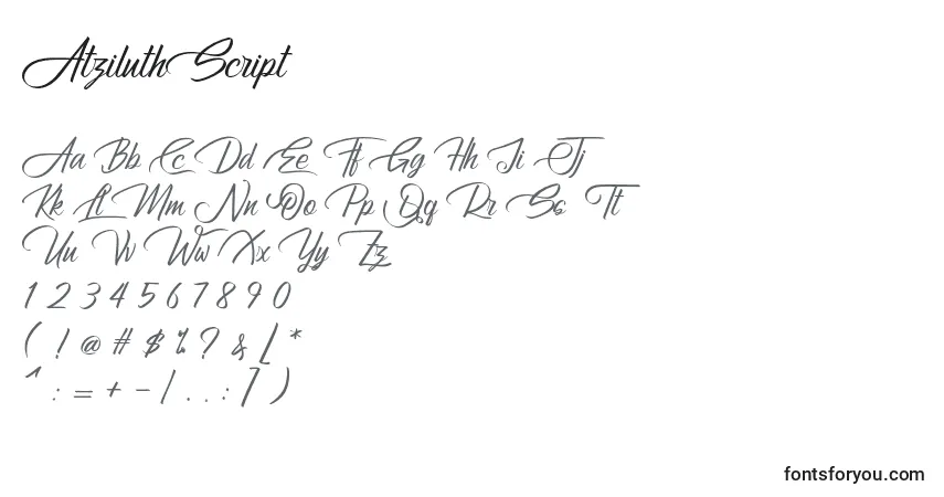 A fonte AtziluthScript (112939) – alfabeto, números, caracteres especiais