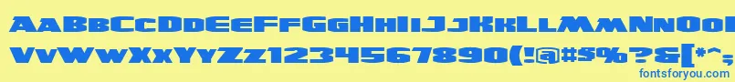 フォントUltraviolentbbReg – 青い文字が黄色の背景にあります。