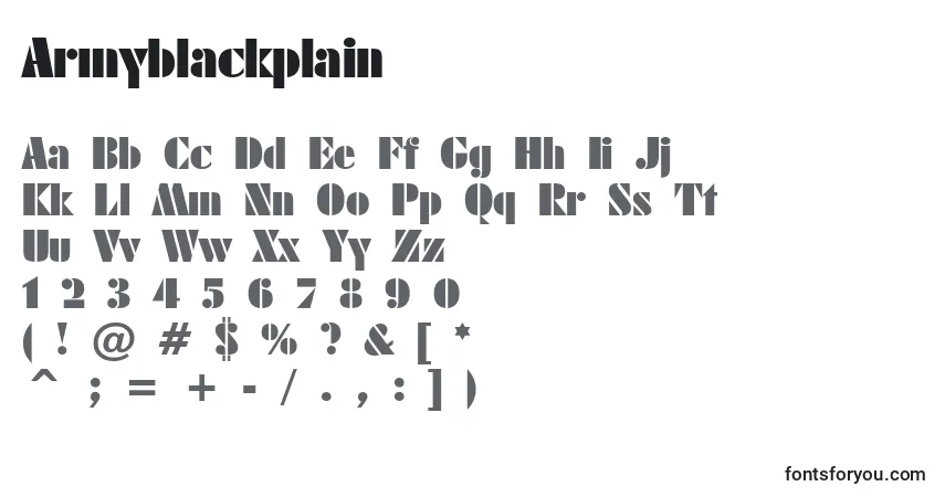 A fonte Armyblackplain – alfabeto, números, caracteres especiais