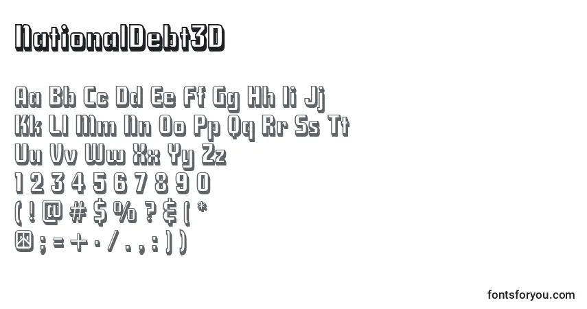 Шрифт NationalDebt3D – алфавит, цифры, специальные символы