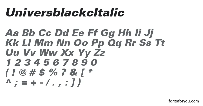 Czcionka UniversblackcItalic – alfabet, cyfry, specjalne znaki