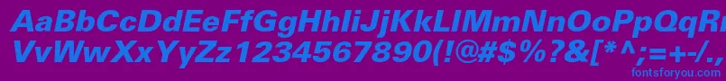 UniversblackcItalic-Schriftart – Blaue Schriften auf violettem Hintergrund
