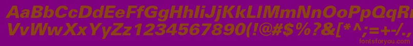 UniversblackcItalic-Schriftart – Braune Schriften auf violettem Hintergrund