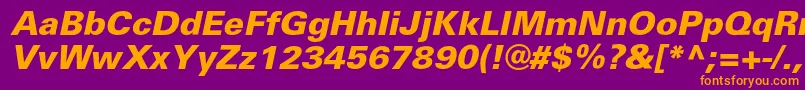 UniversblackcItalic-Schriftart – Orangefarbene Schriften auf violettem Hintergrund