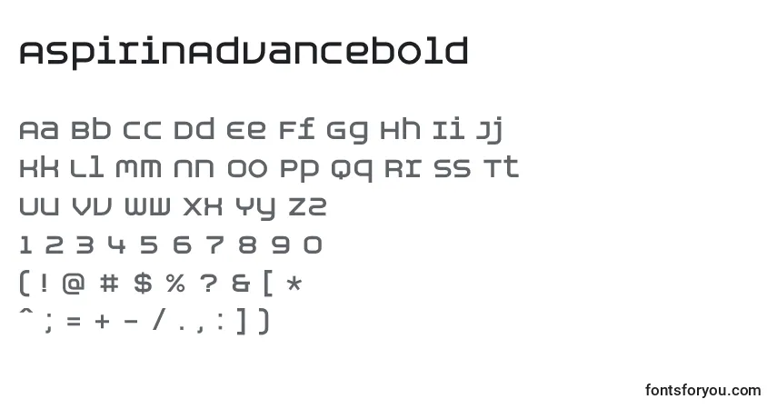 Шрифт AspirinAdvancebold – алфавит, цифры, специальные символы
