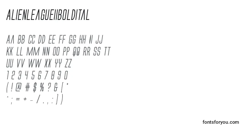 Fuente Alienleagueiiboldital - alfabeto, números, caracteres especiales