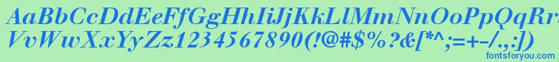 Fonte WalbaumLtBoldItalic – fontes azuis em um fundo verde