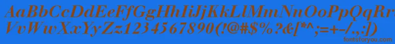 WalbaumLtBoldItalic-Schriftart – Braune Schriften auf blauem Hintergrund